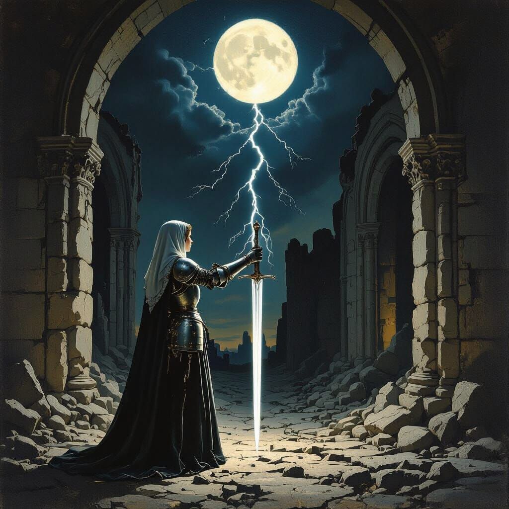 Joan of Arc Receives Sword in De Chirico Style