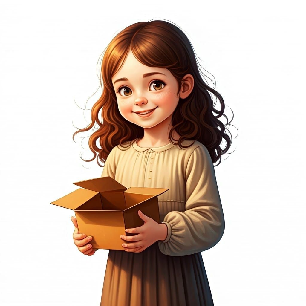 Semi-Realistic Portrait of a Young Girl Holding an Open Box ...