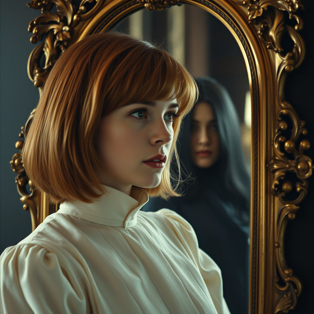 Introspective Woman and Mysterious Reflection, Cinematic Fil...