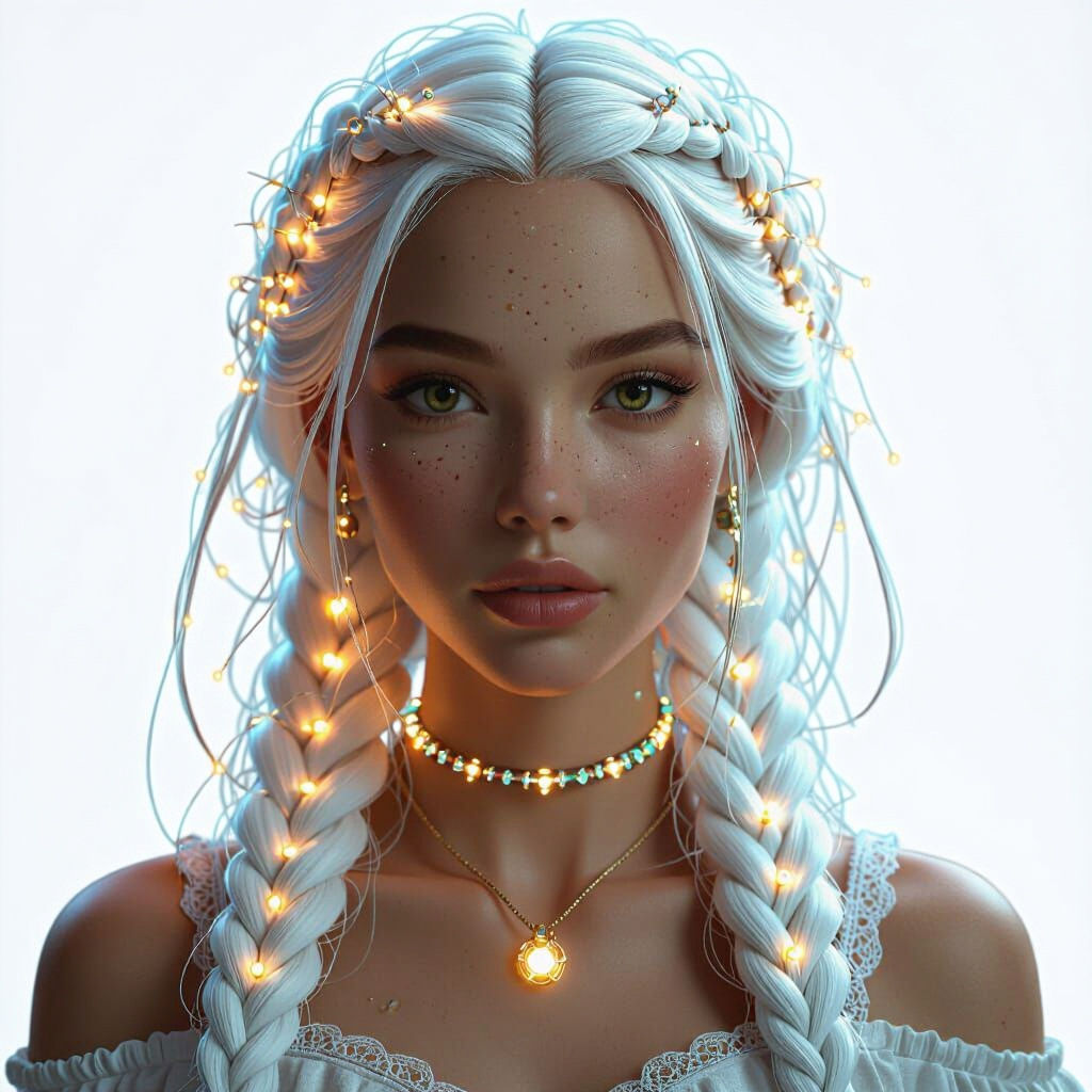 Woman with Glowing Braids: a Digital Painting