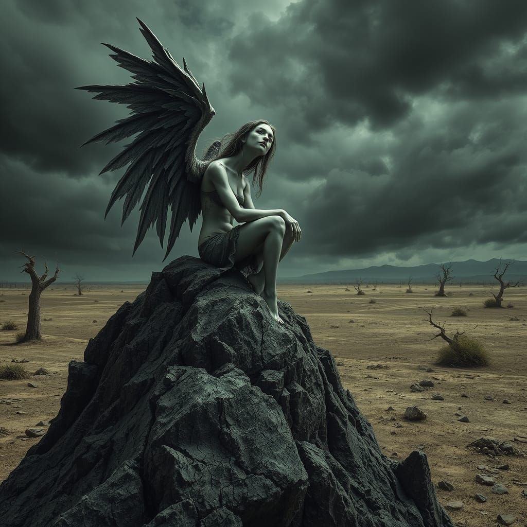 Dark Angel in Gothic Landscape
