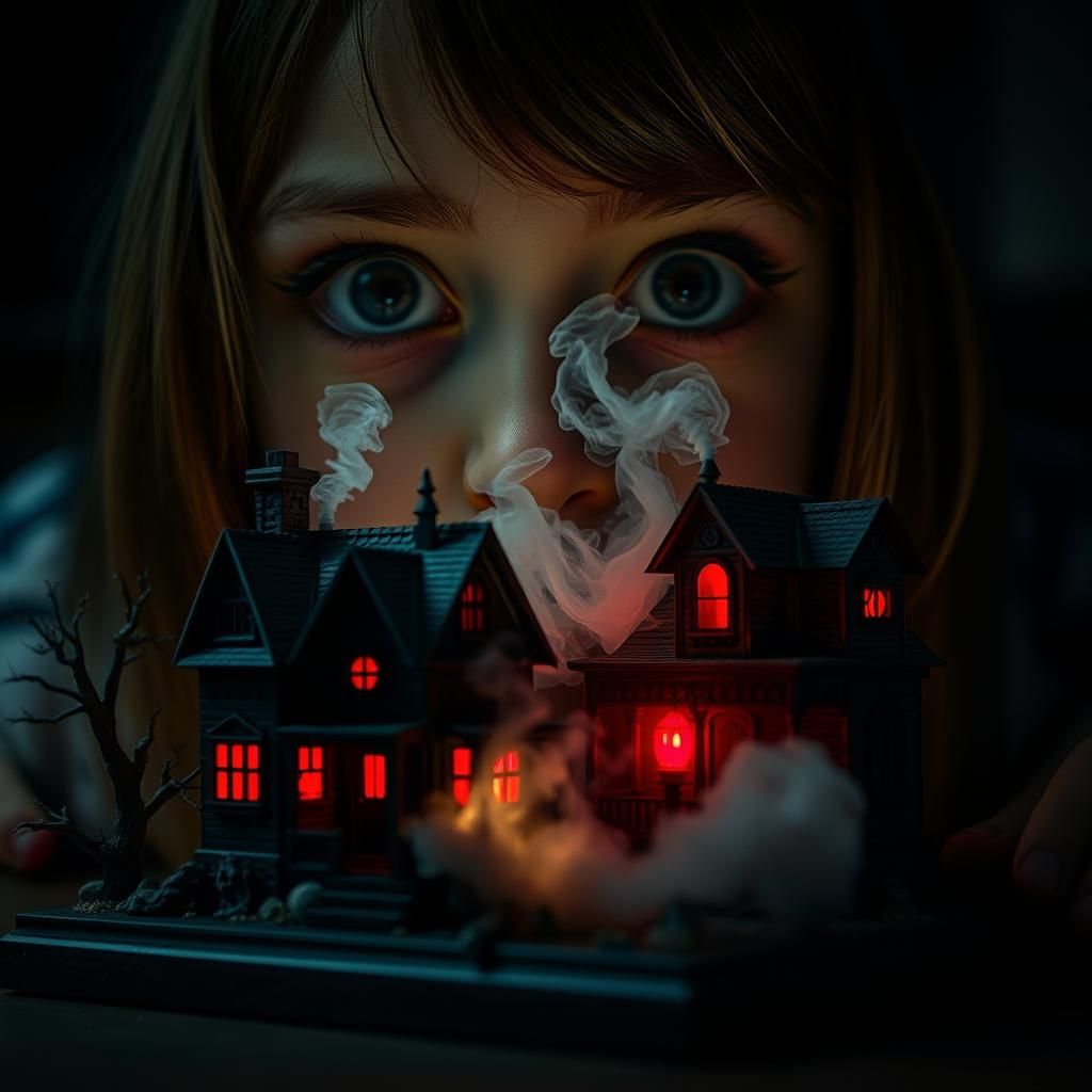 Shocked Girl and Eerie Haunted House Diorama