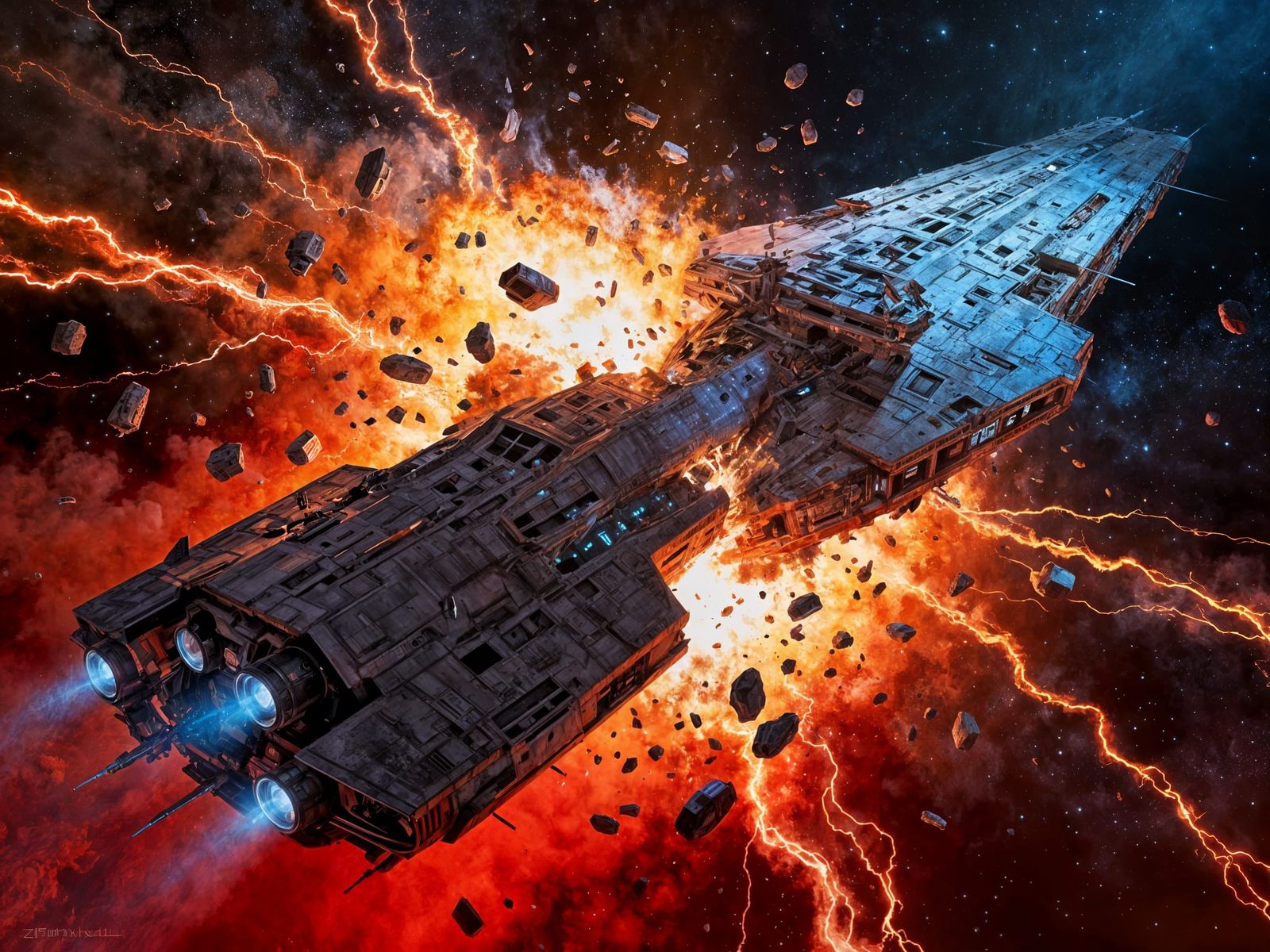 Colossal Starship Erupts in Fiery Explosion