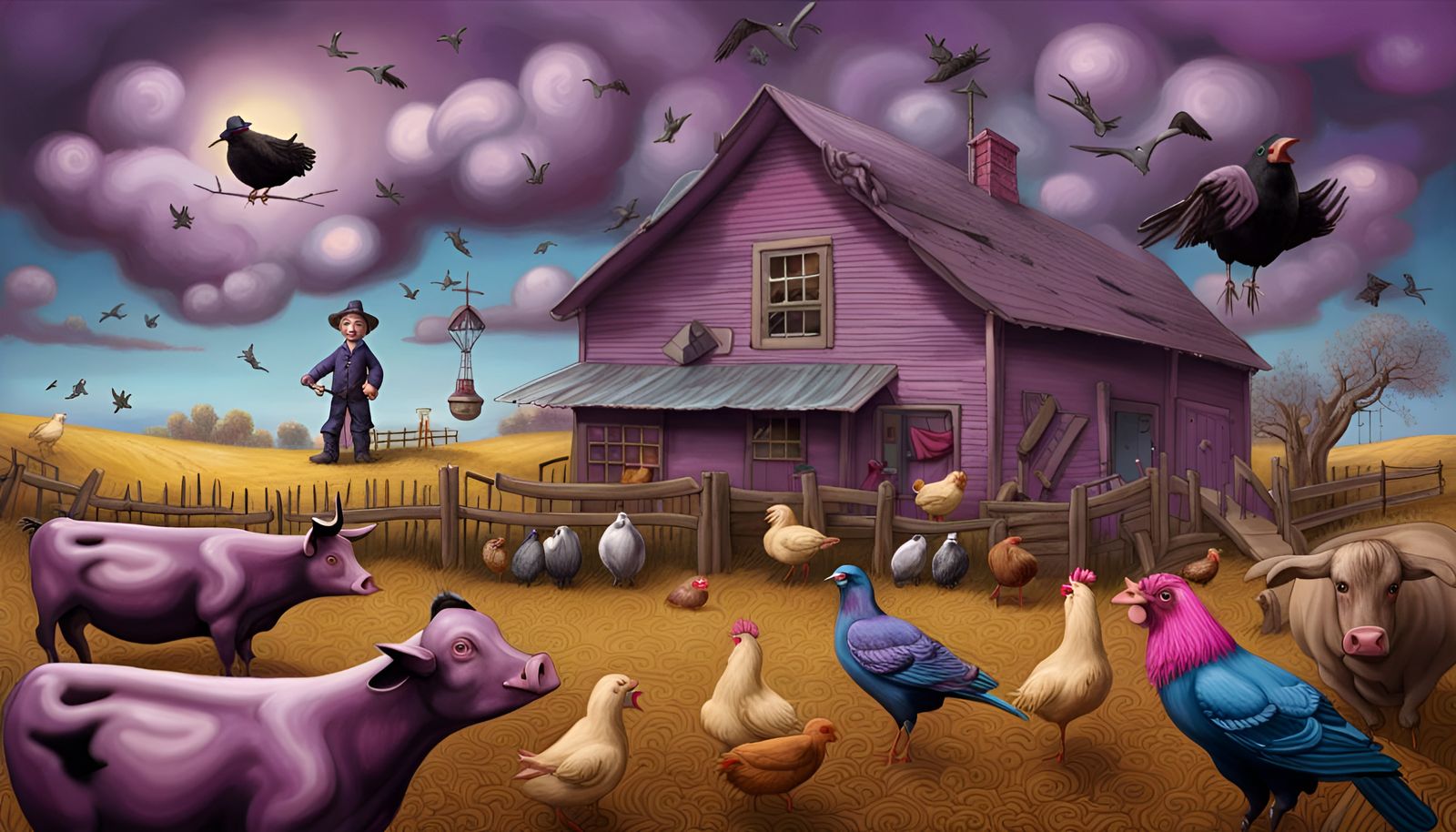 Whimsical Farm Scene in Ryden-esque Style