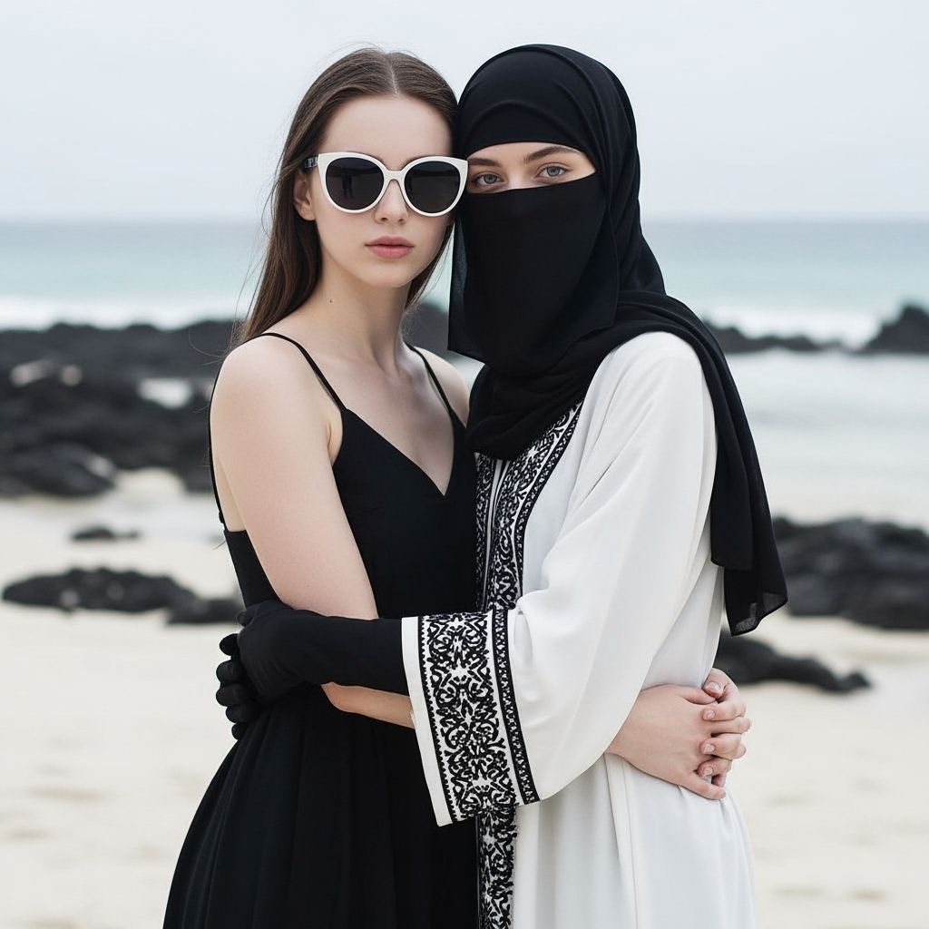 Celtic Sisters Embrace on a Rocky Beach