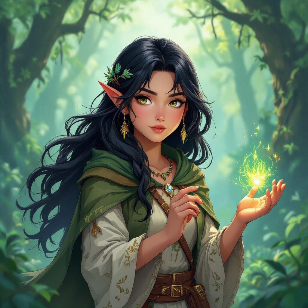 Fantasy Girl Communicating With Magical Creatures in Arcadia