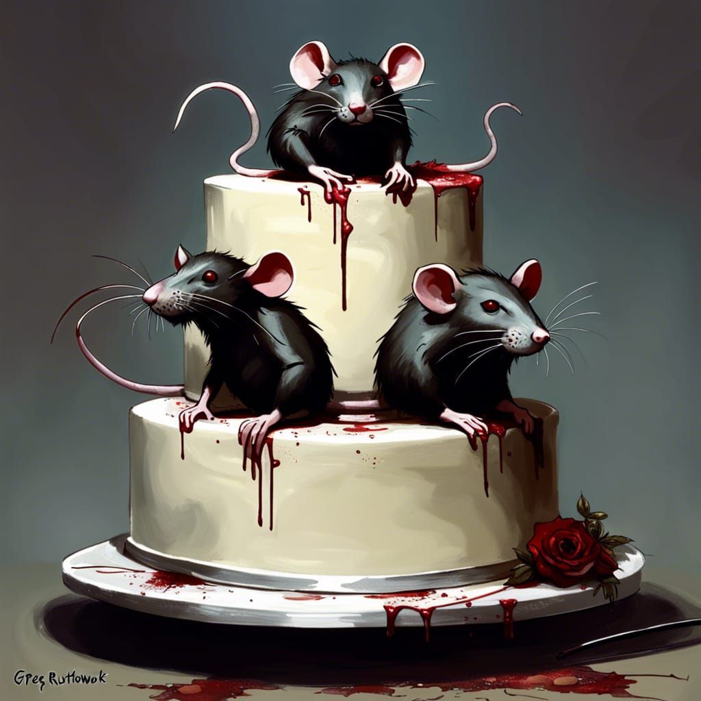 Sinister Wedding Cake with Rats: Dark Fantasy Art