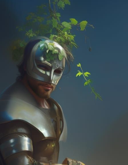 South Asian Moon Knight Warrior Portrait in Art Nouveau Styl...