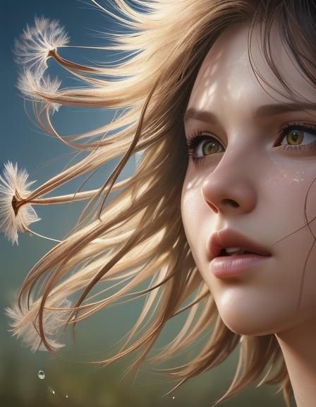 Hyperrealistic Dandelion Seedhead in Splash Art Style