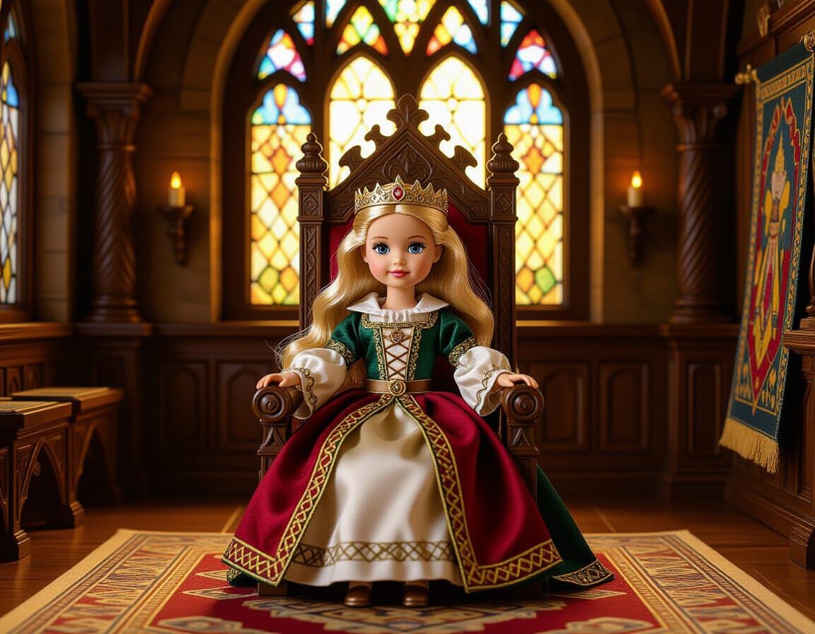 Medieval Barbie on Throne in Fantasy Setting
