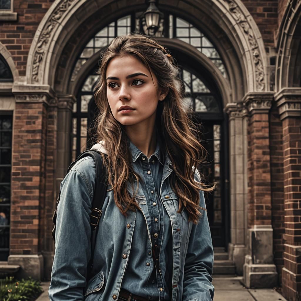 Hyperrealistic Portrait of a College Girl