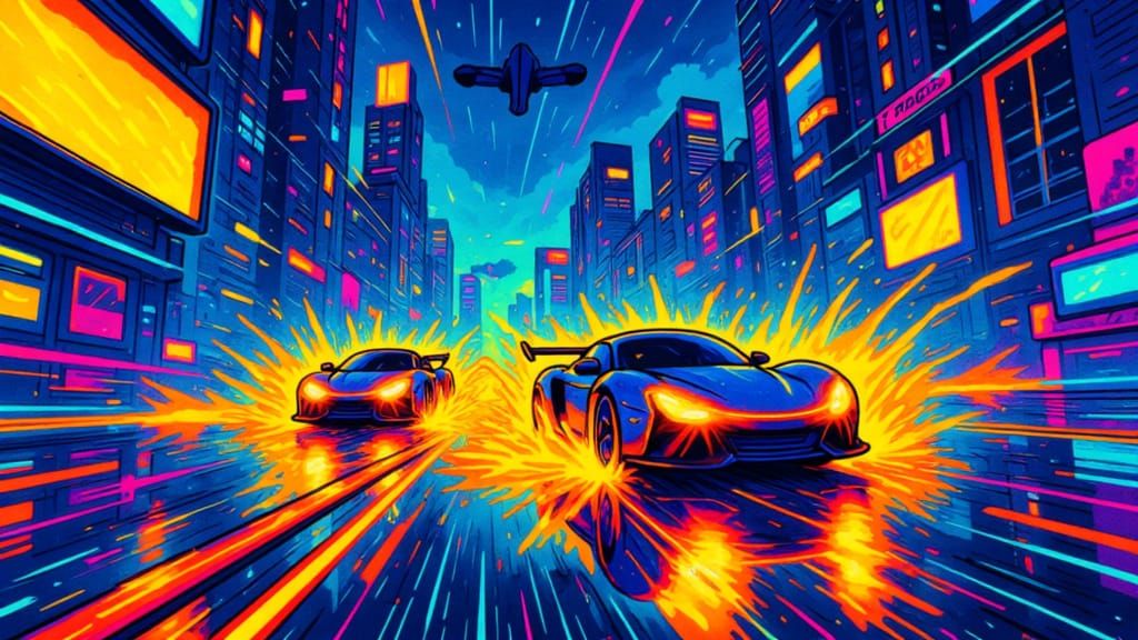 Futuristic City Night With Exploding Hover Cars