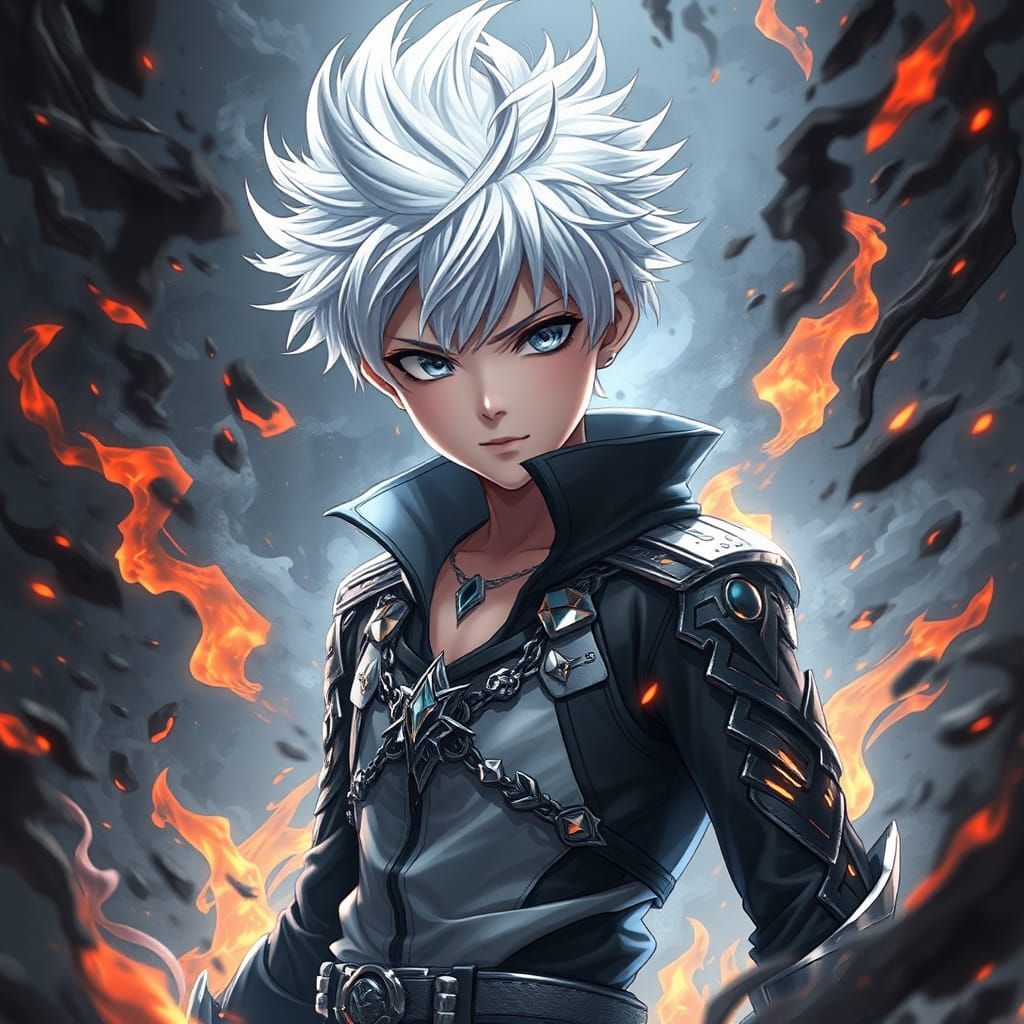 Anime Boy Engulfed in Black Flames, 3D Render