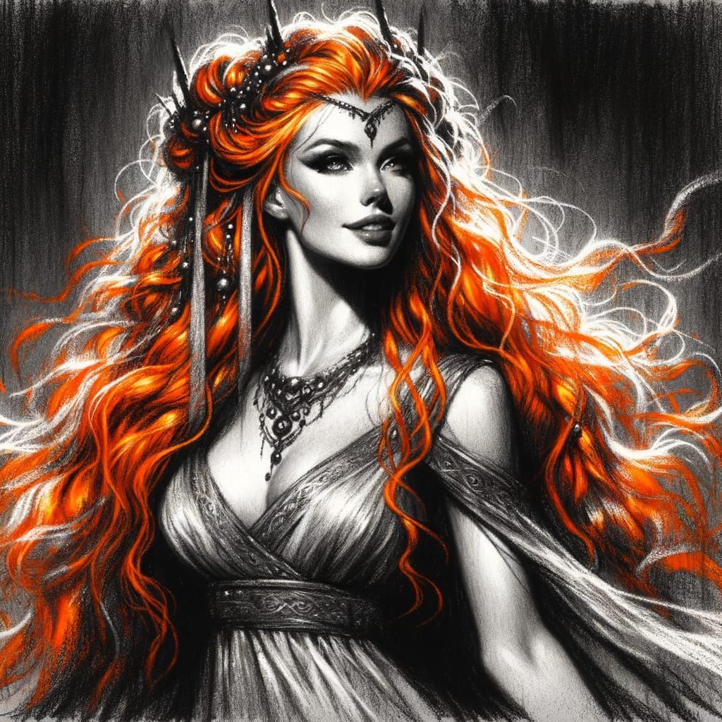 Norse Goddess in Charcoal Sketch Style