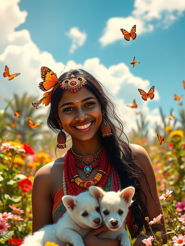 Radiant Indian Tribal Woman in Spring Garden