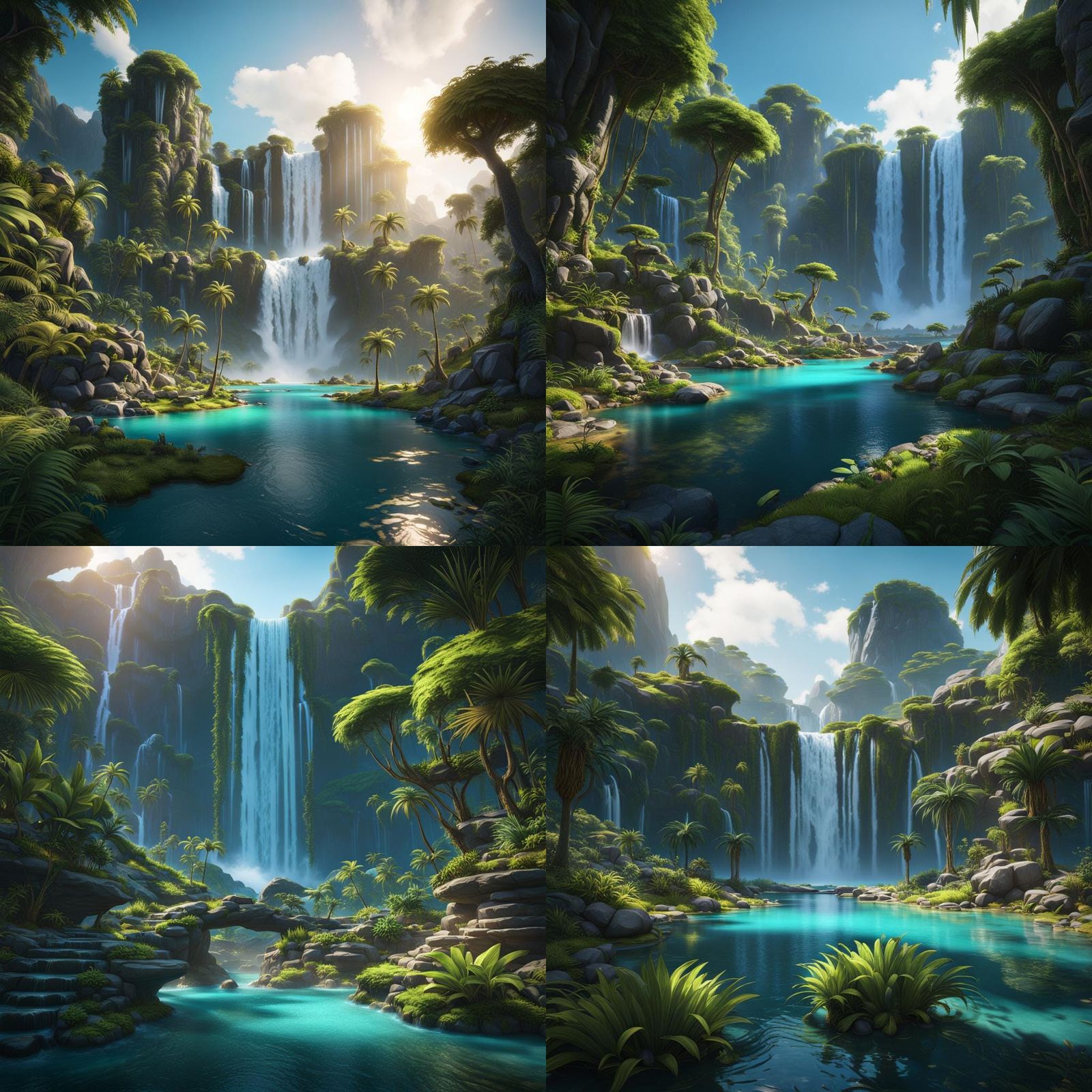 Utopian Waterfall Lagoon: Hyperdetailed Concept Art