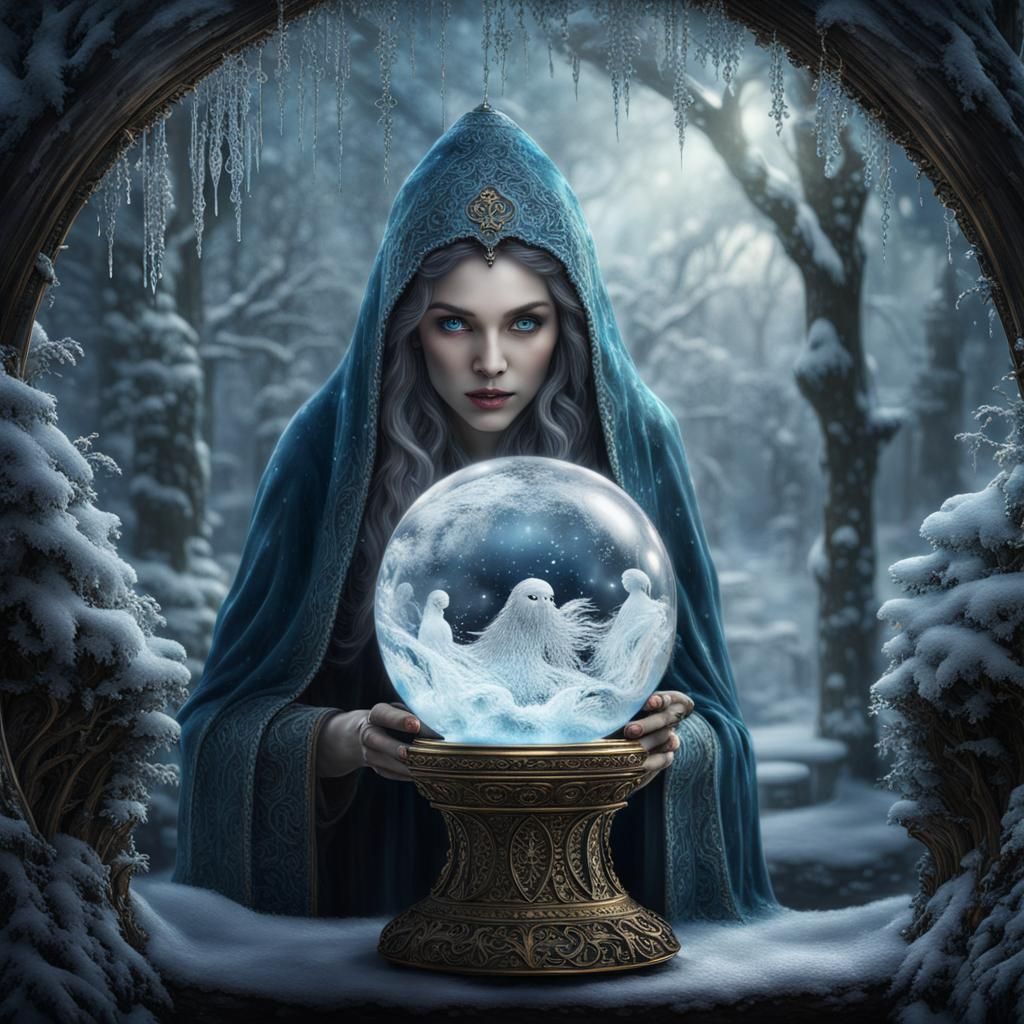 Ice Witch Scrying in Crystal Ball