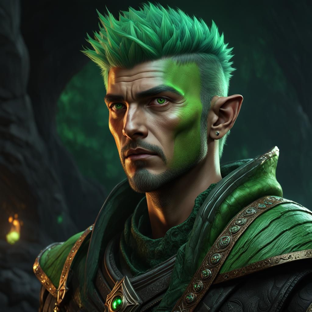 Green Haired Rock Druid Concept Art