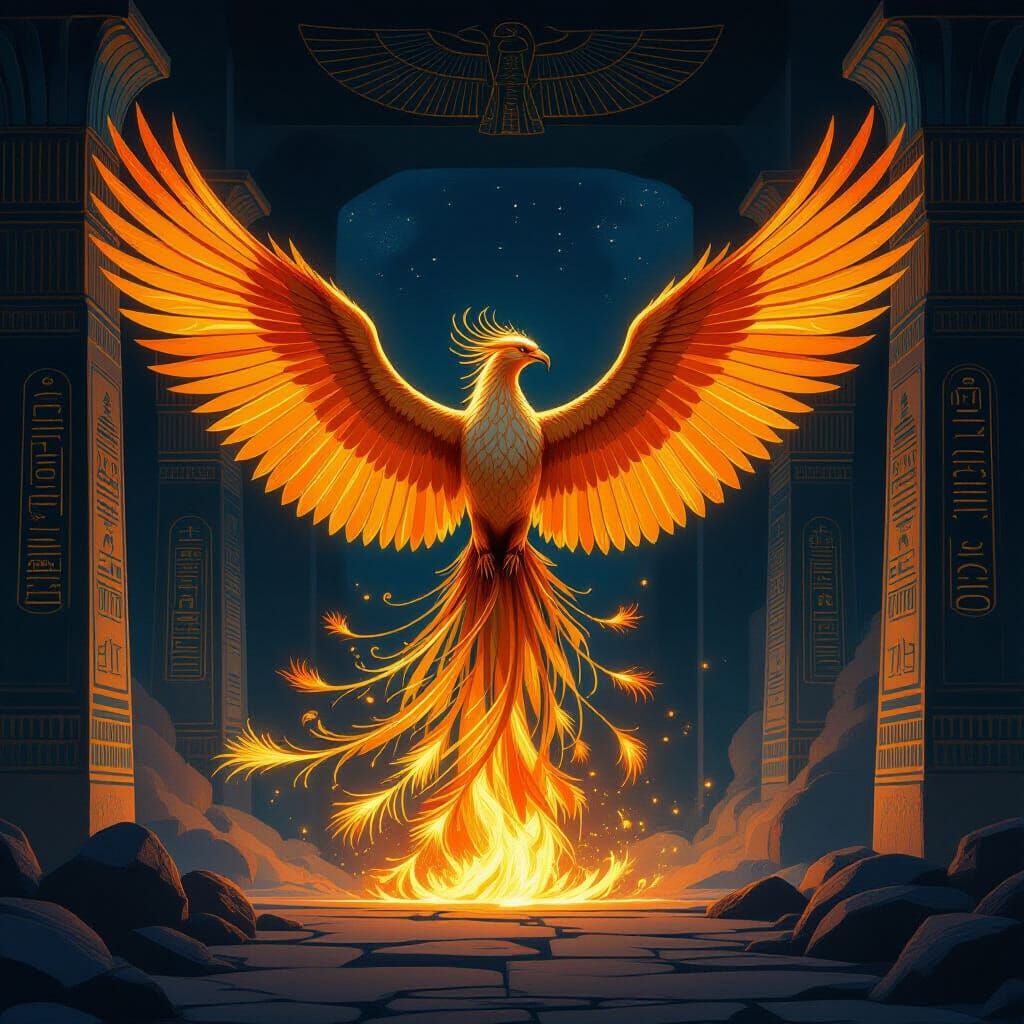 Majestic Phoenix Erupts From Ancient Egyptian Tomb in Art No...