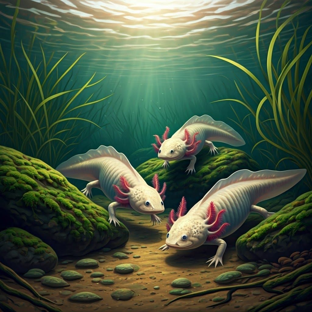 Axolotls in a Muddy Swamp Ecosystem