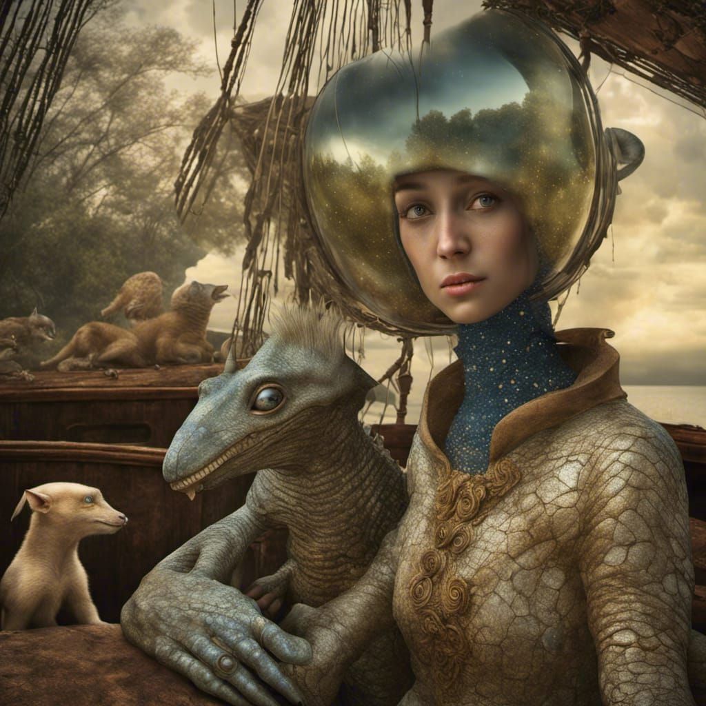 Happy Alien People and Pets in Surreal Photo