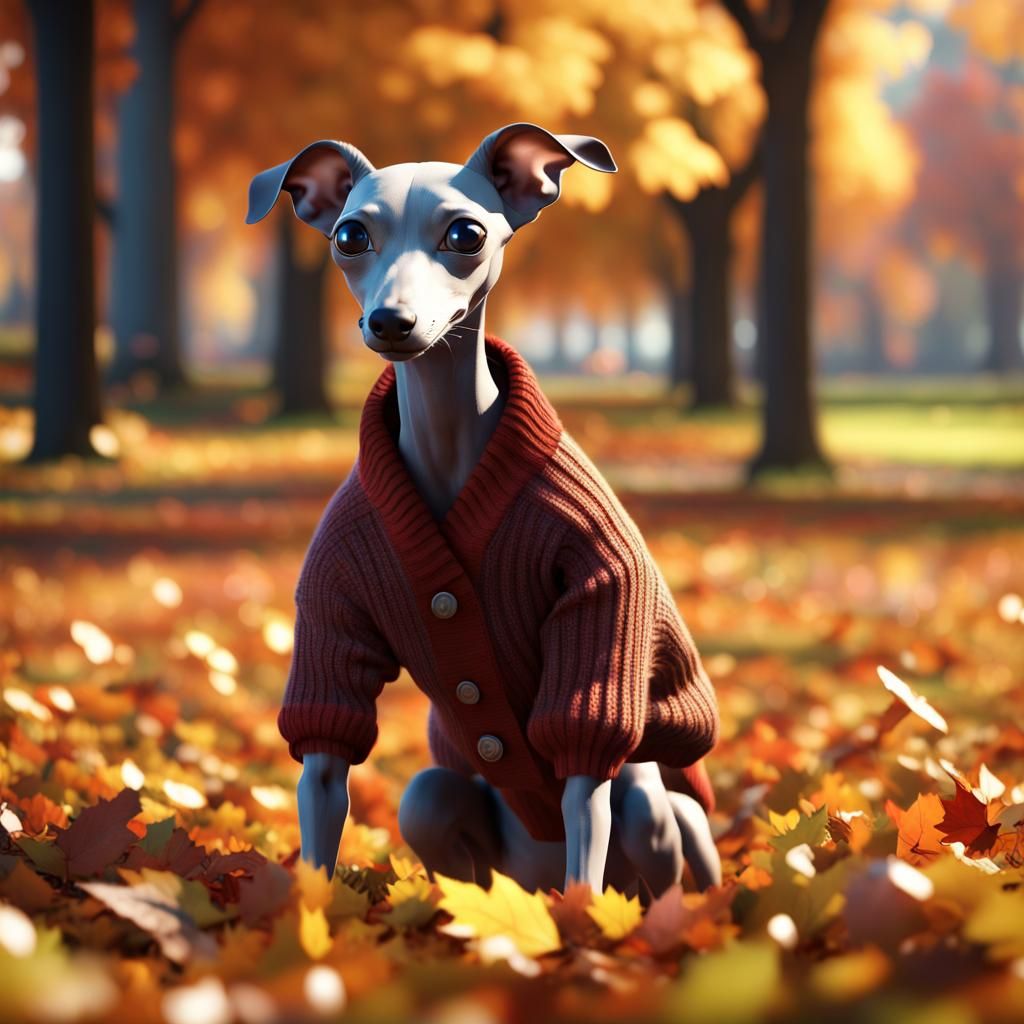 Italian Greyhound in Autumn Park: 3D Game Cinematic