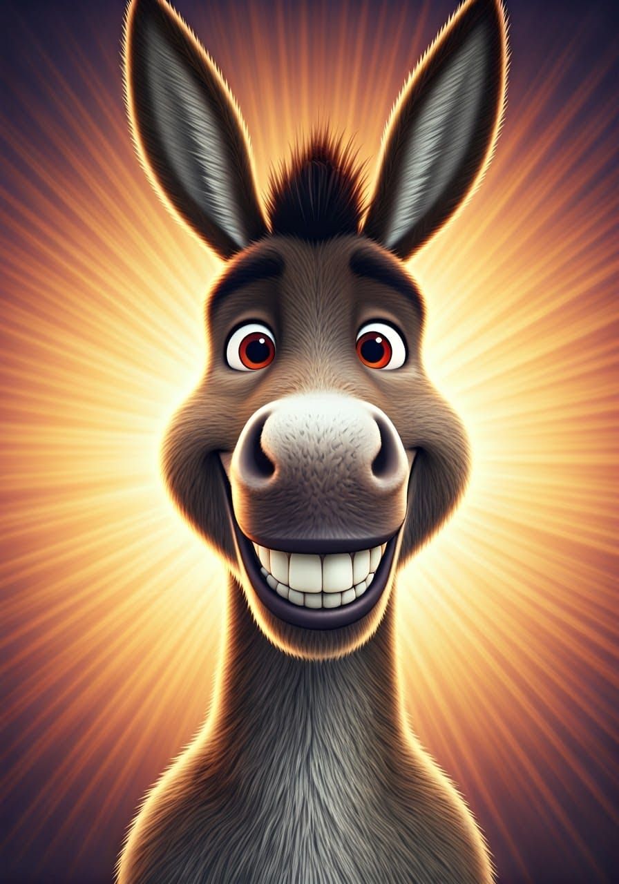 Surreal Cartoon Donkey with Vibrant Smile in 3D CGI Style