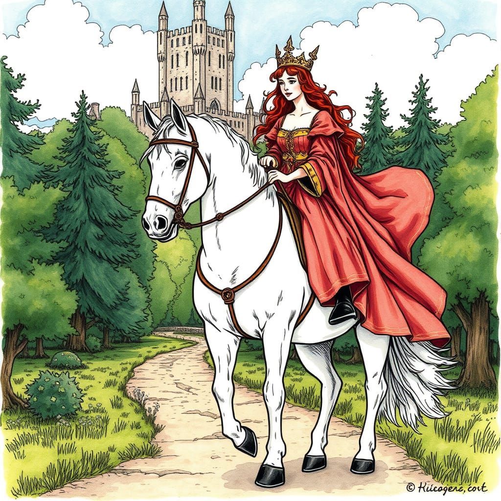 Queen Guinevere Rides to Camelot: Storybook Illustration