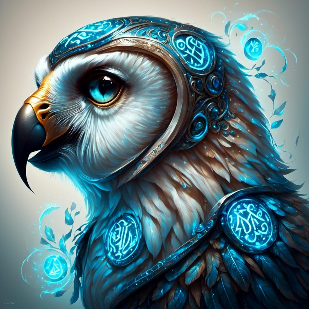 Hybrid Owl-Gorilla-Wolf Creature with Azure Runes