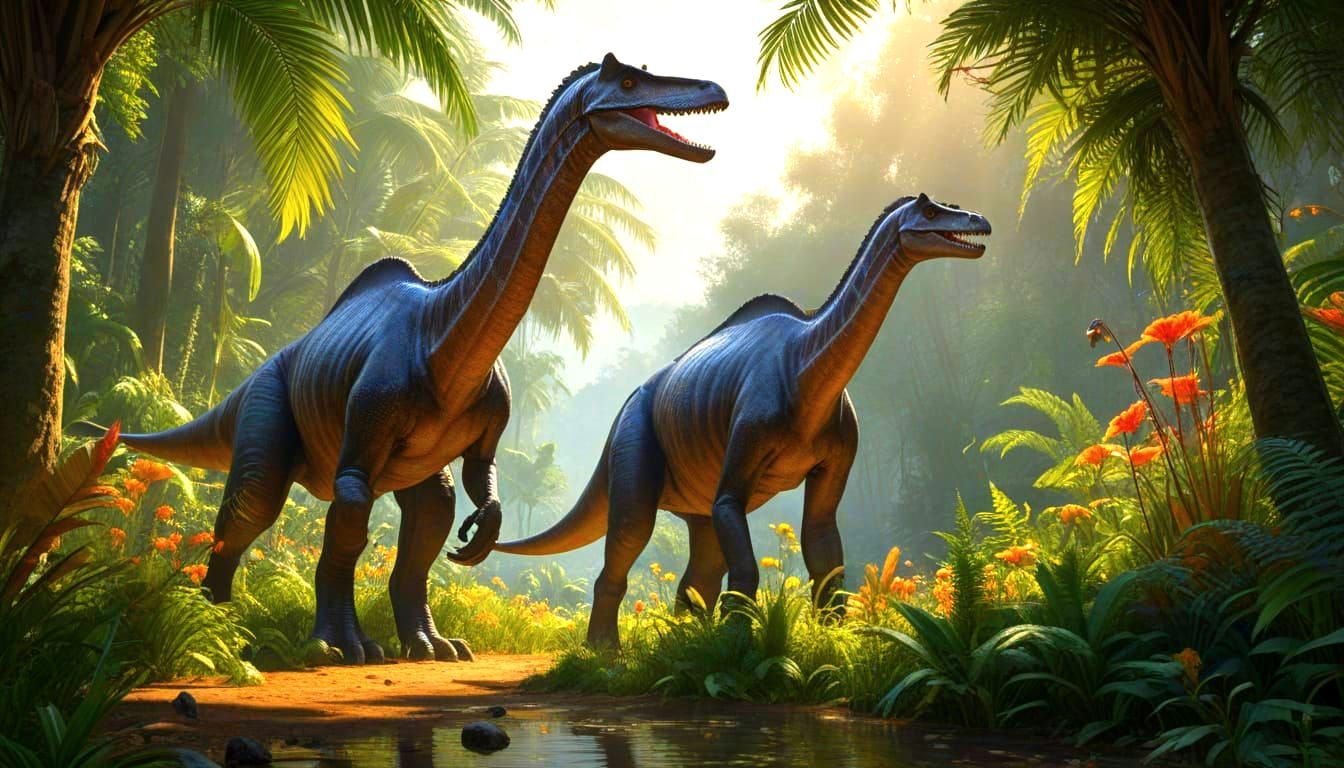 Brachiosaurus Herd in Lush Jurassic Forest, 3D Render