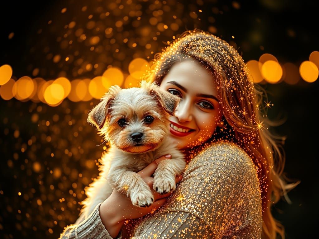 Celestial Woman Holds Faithful Canine Companion