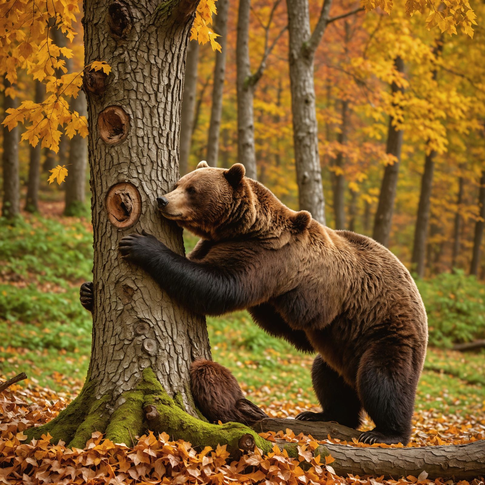 Autumn Bear Hug in Hyperrealistic Detail