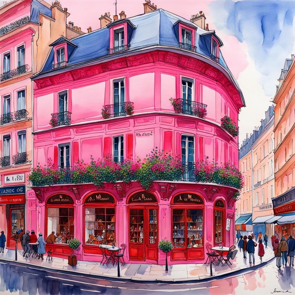 La Maison Rose: Impressionist Watercolor Painting