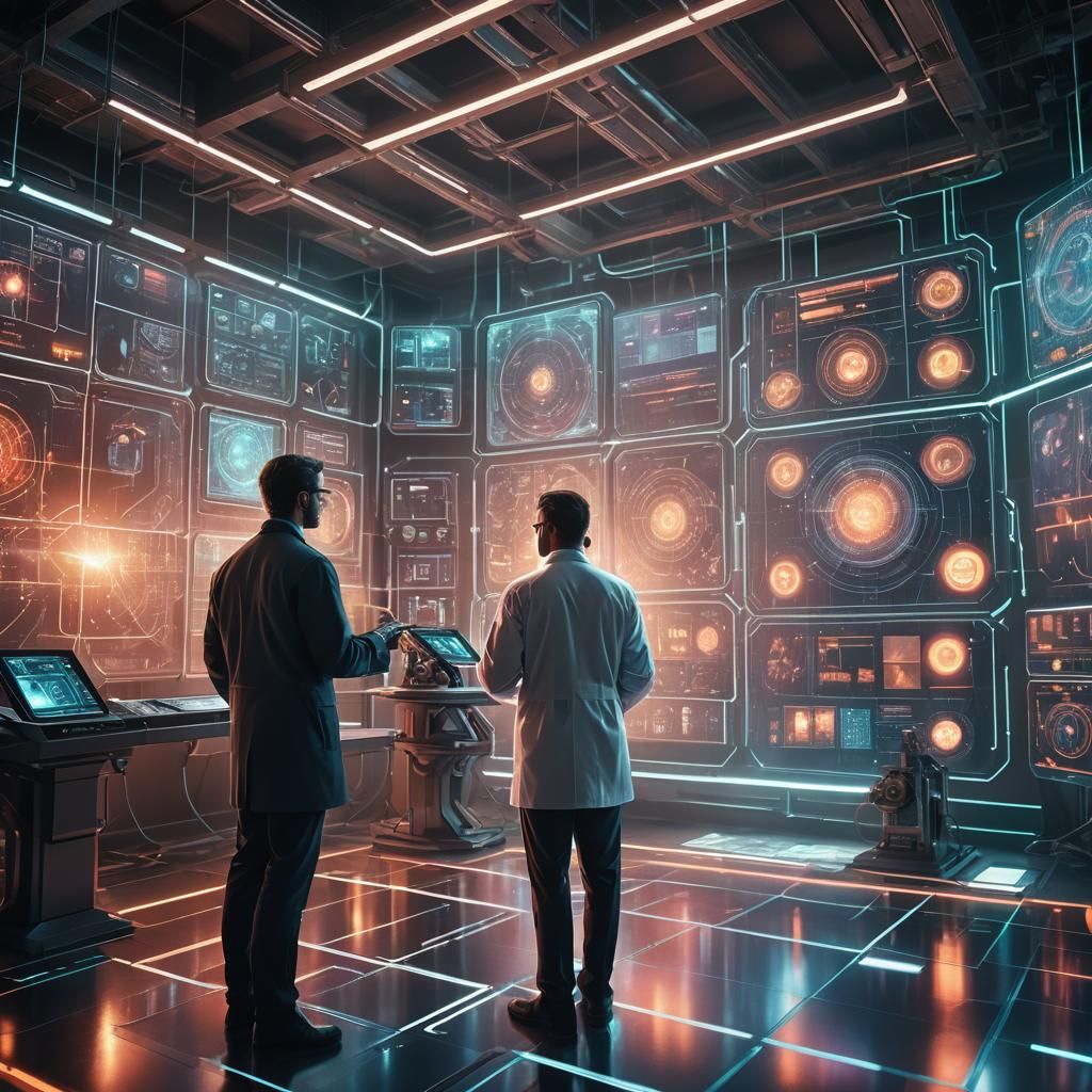 Futuristic Lab with Holographic Interface in Fantasy Art