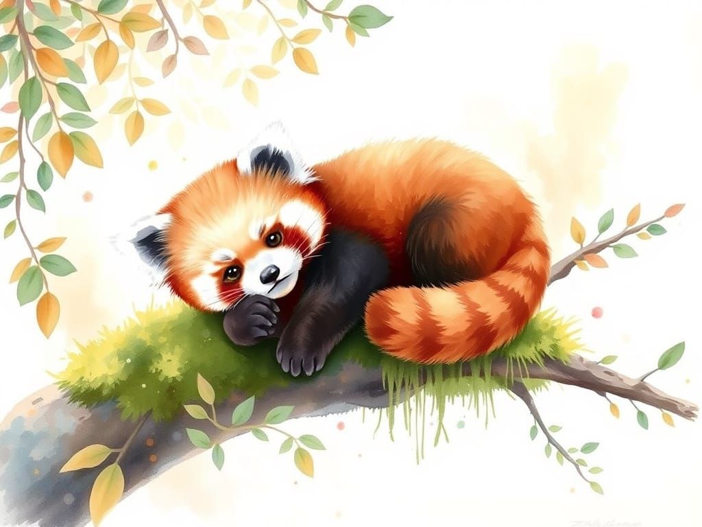 Red Panda in Watercolor Storybook Style