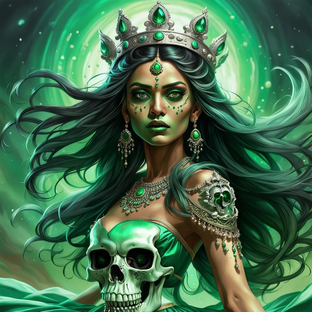 Fantasy Witch Goddess with Skull Crown in Splash Art