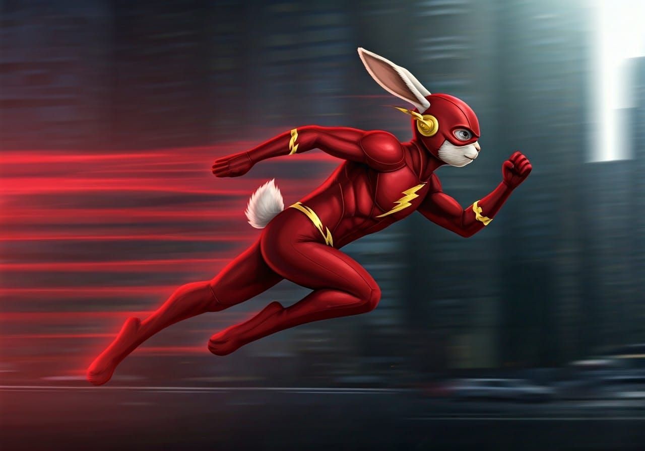 Racing Red Rabbit Blurs Through City Streets