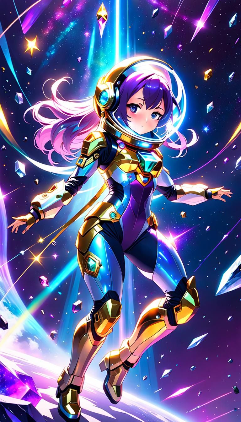 Anime Astronaut Girl in Sparkling Space Environment