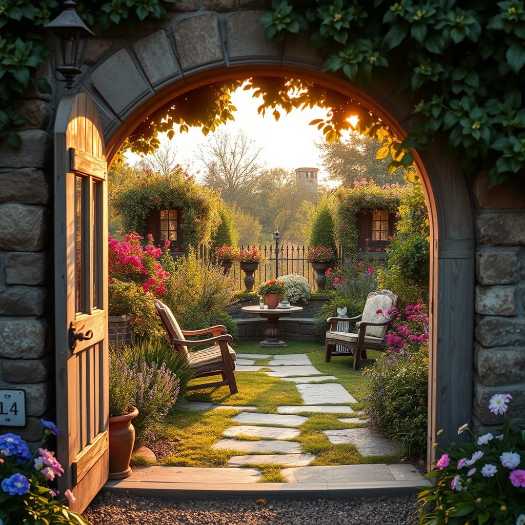 Enchanting Garden Oasis in Soft Evening Light