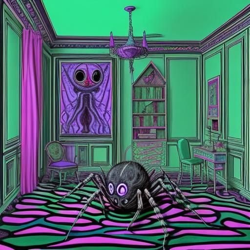 Psychedelic Spider in Tim Burton Style