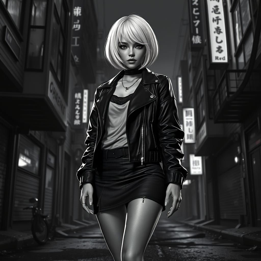 Stunning Cyberpunk Woman in Urban Landscape