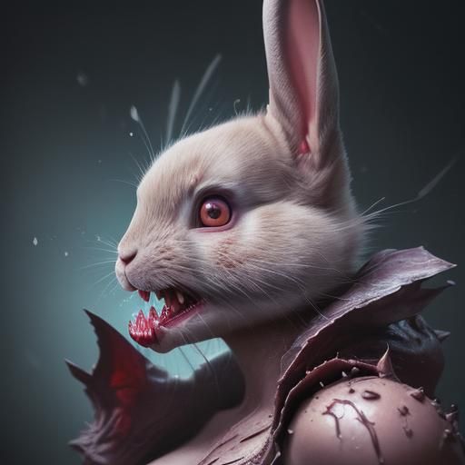 Hyperrealistic Evil Rabbit Feast: Detailed Splash Art