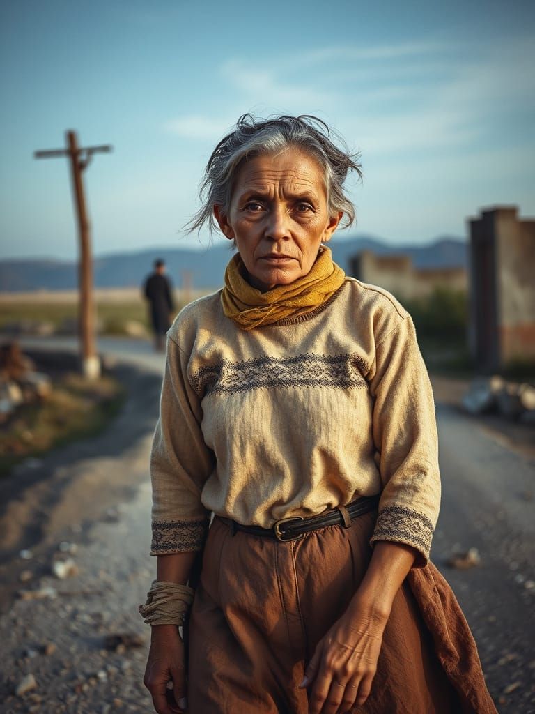 Melancholy: Old Woman in Abandoned Village, Argentic Photo