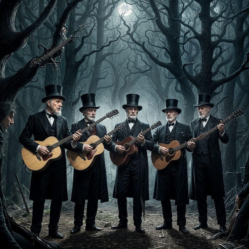 Sinister Old Men Guitarists in Top Hats