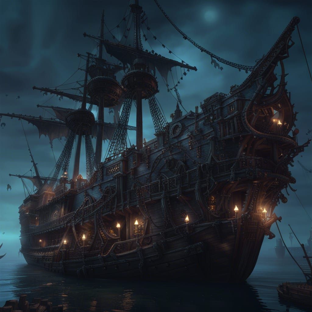 Gothic Ghost Ship with Skulls in Dark Fantasy