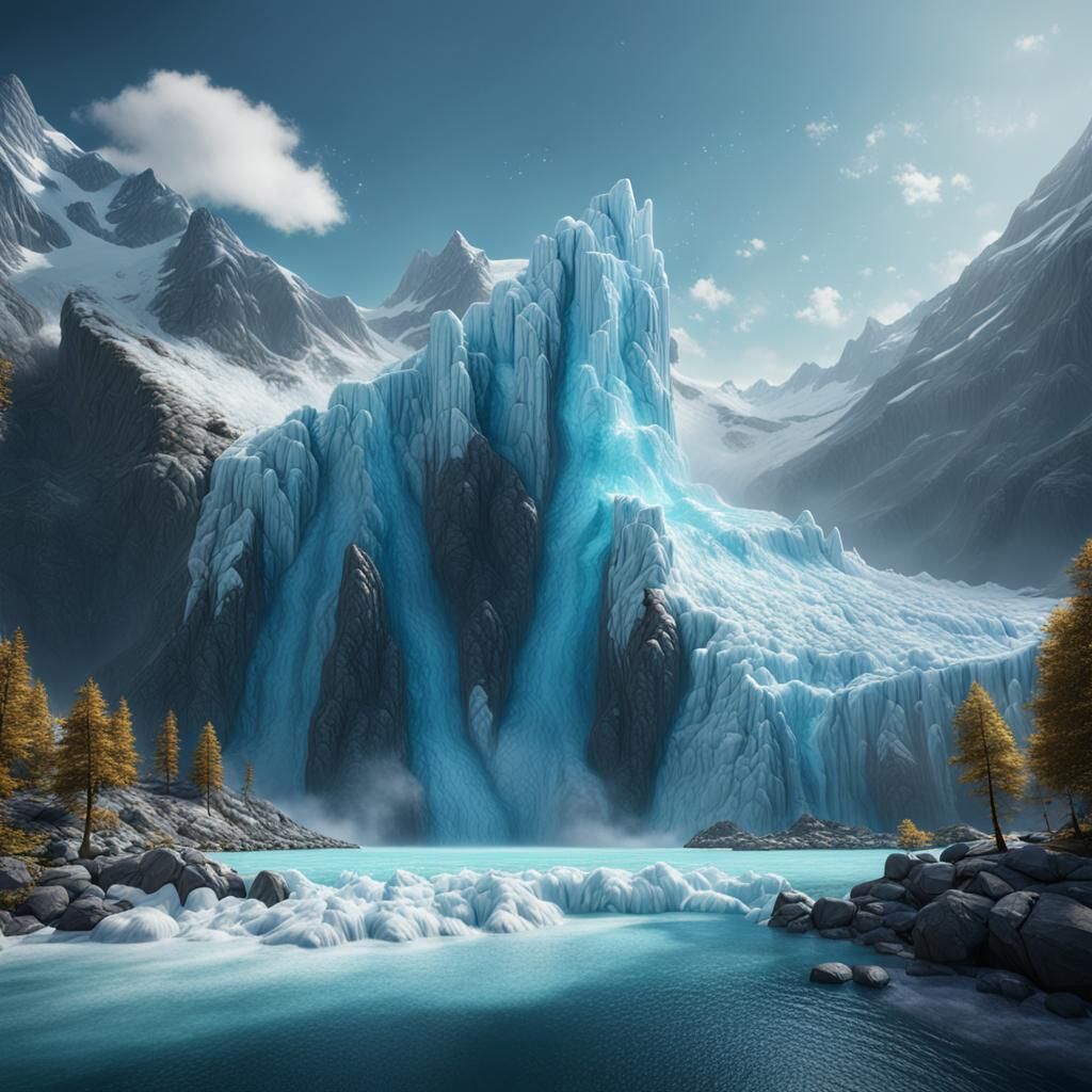Glacier Calving: Detailed Fantasy Concept Art