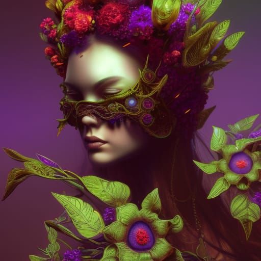 Cybernetic Flower Head in Detailed Matte Painting