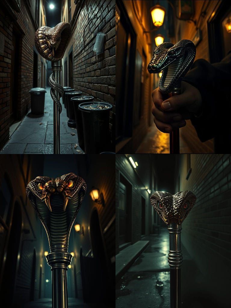 Dark Noir Film Still with Cobra Cane