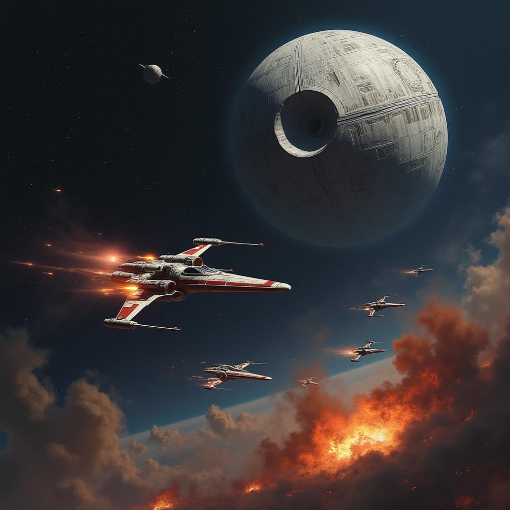 Dramatic Space Battle in a Futuristic Night Sky