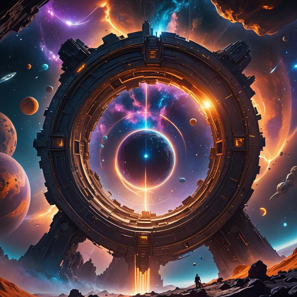 Shimmering Space Portal in Science Fiction Style